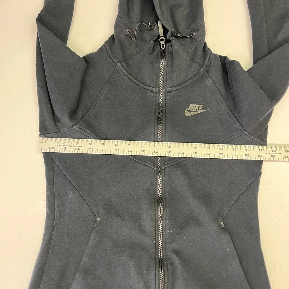 Nike Tech Fleece Full Zip Hoodie Black Women Sporty Scuba Hood Jacket Thumbholes